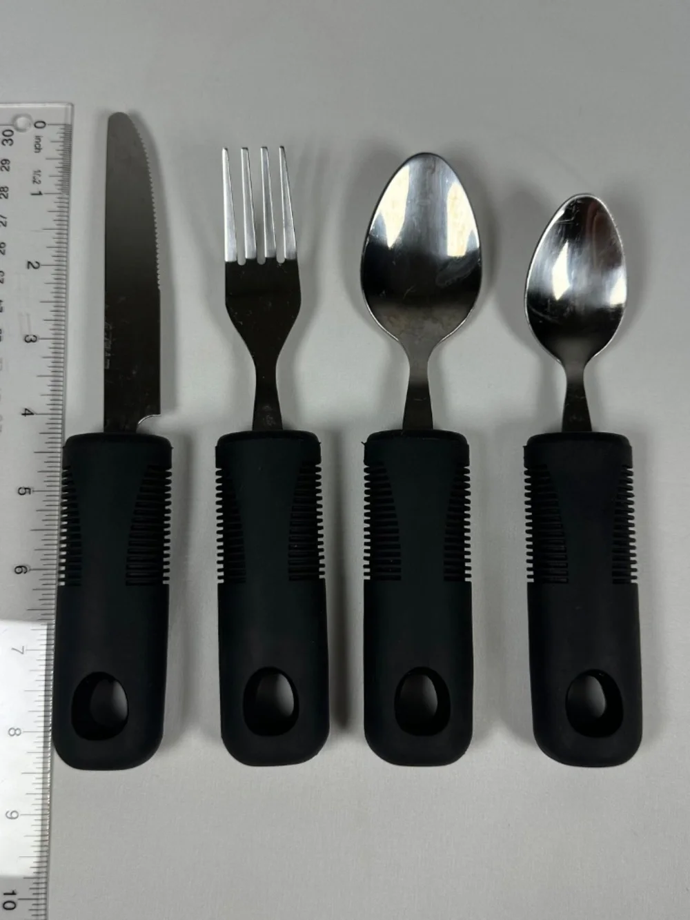 Adaptive Utensils 4 Piece Set Black Easy Grip Handles Elderly Friendly